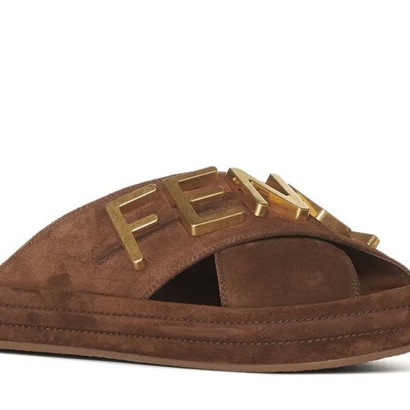 Fendi Fendigraphy Brown Suede Sandals- Size 6.5-New in Box - Picture 3 of 16